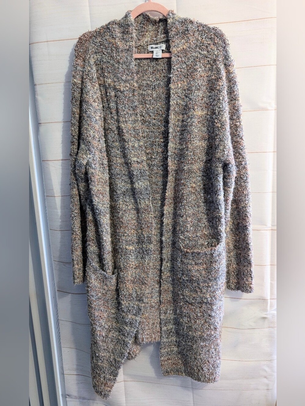 William Rast Multicolor Bouclé Open-Front Long Thick Cardigan Size Large
